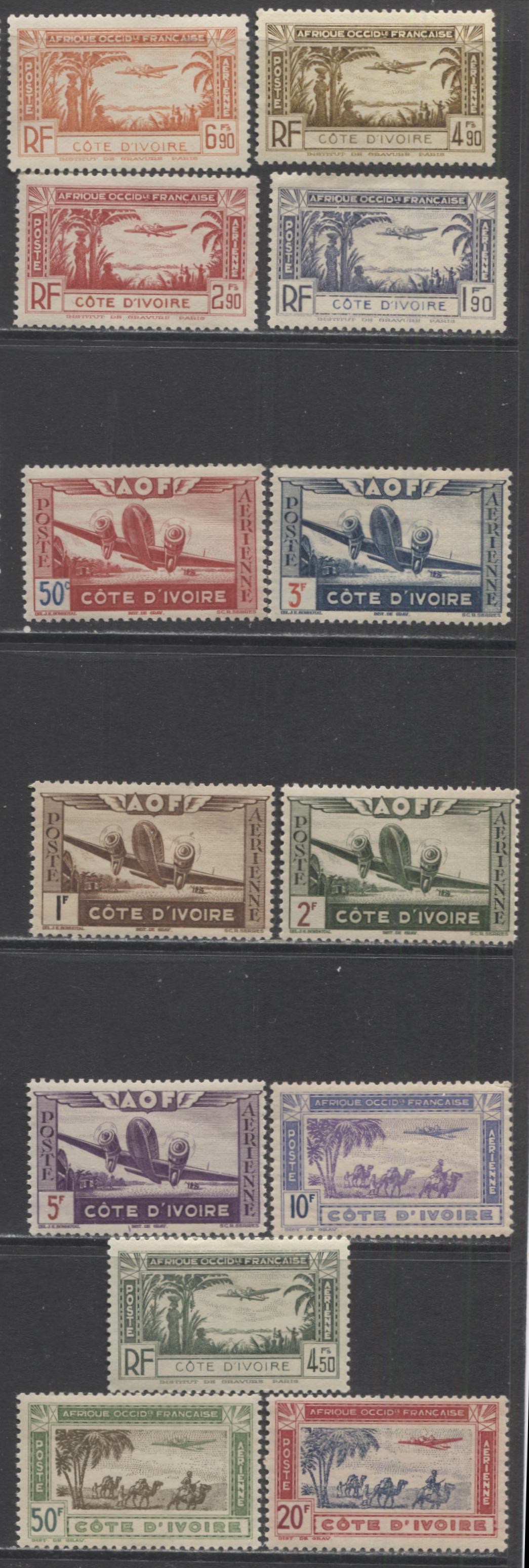 Lot 193 Ivory Coast SC#C1-C13 1940-1942 Airmails, A VFLH/NH Range Of Singles, 2017 Scott Cat. $14.95 USD, Click on Listing to See ALL Pictures