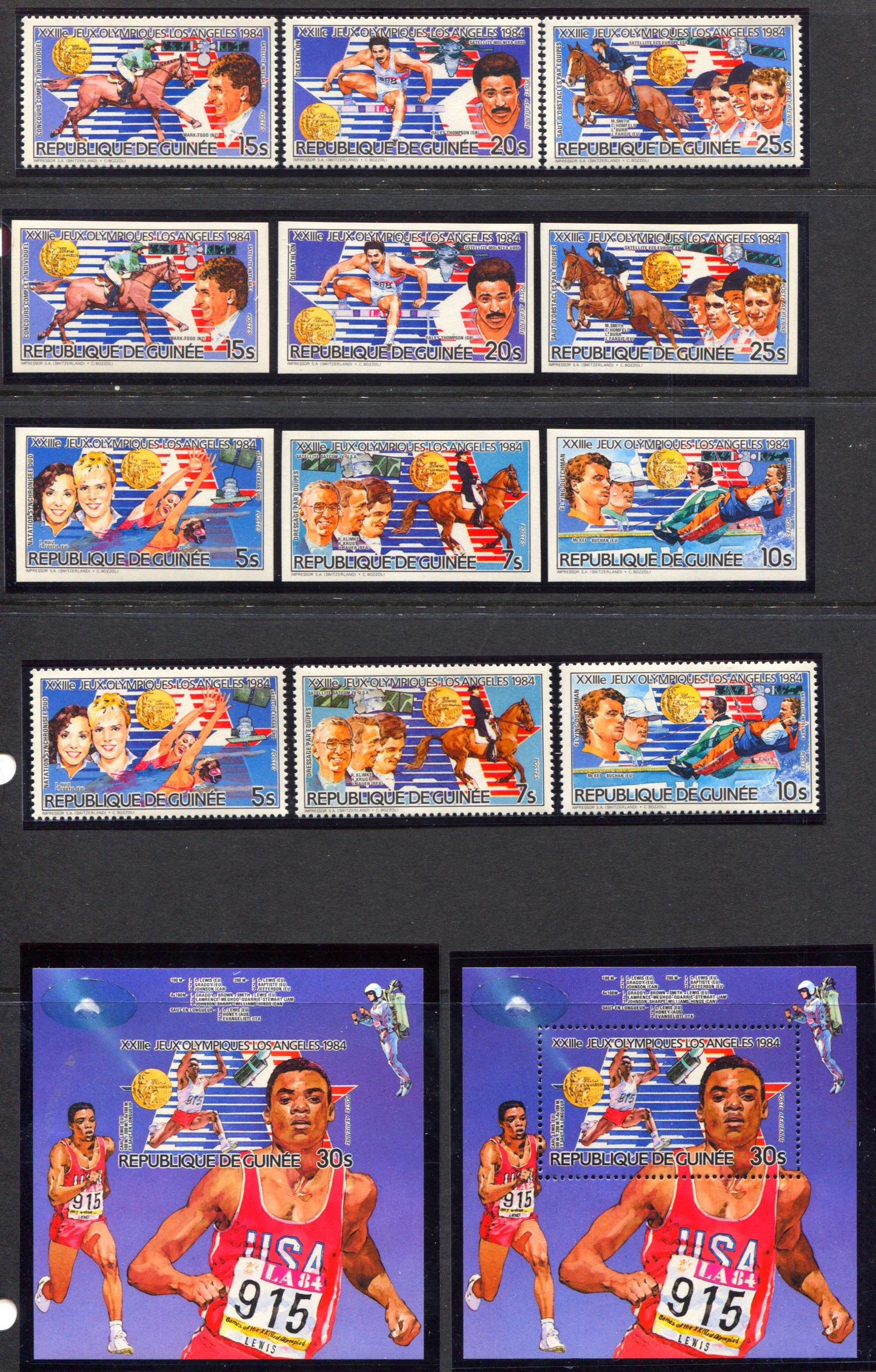 Lot 194 Guinea SC#911-917 1985 LA Olympics, A VFNH Range Of Perf & Imperf Singles & Souvenir Sheet, 2017 Scott Cat. $24.9 USD, Click on Listing to See ALL Pictures