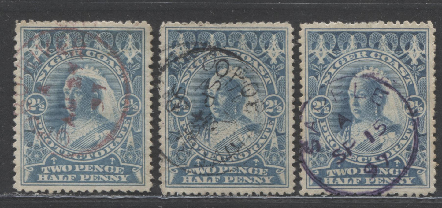 Lot 195 Niger Coast SC#46 (SG#54, 54b) Two Pence Halfpenny Pale Blue 1894 Unwatermarked Issue, Perf 13.5 - 14 & 14.5 - 15, A Fine - Very Fine Used Example, Click on Listing to See ALL Pictures, Estimated Value $20 USD