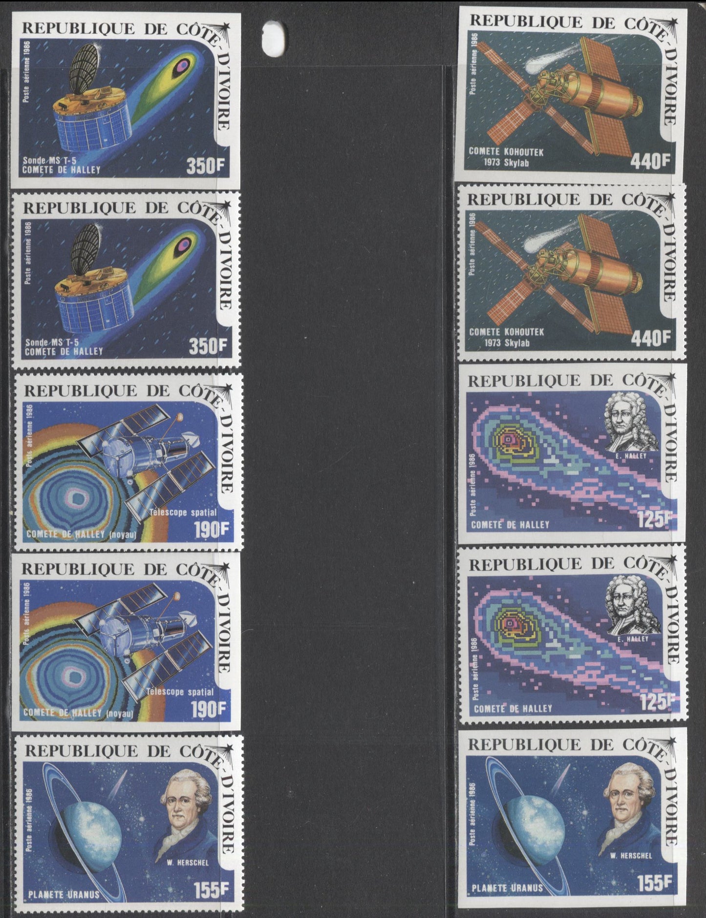 Lot 196 Ivory Coast SC#C99-C103 1986 Haley's Comet Issue, A VFNH Range Of Perf & Imperf Singles & Imperf Souvenir Sheets, 2017 Scott Cat. $32.75 USD, Click on Listing to See ALL Pictures