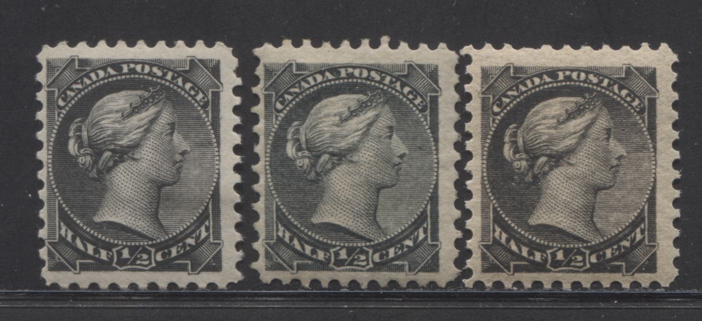 Lot 196 Canada #34,ii 1/2c Black & Silver Black Queen Victoria, 1870-1893 Small Queen Issue, 3 Fine OG Singles, Different Papers, Printings And Perfs