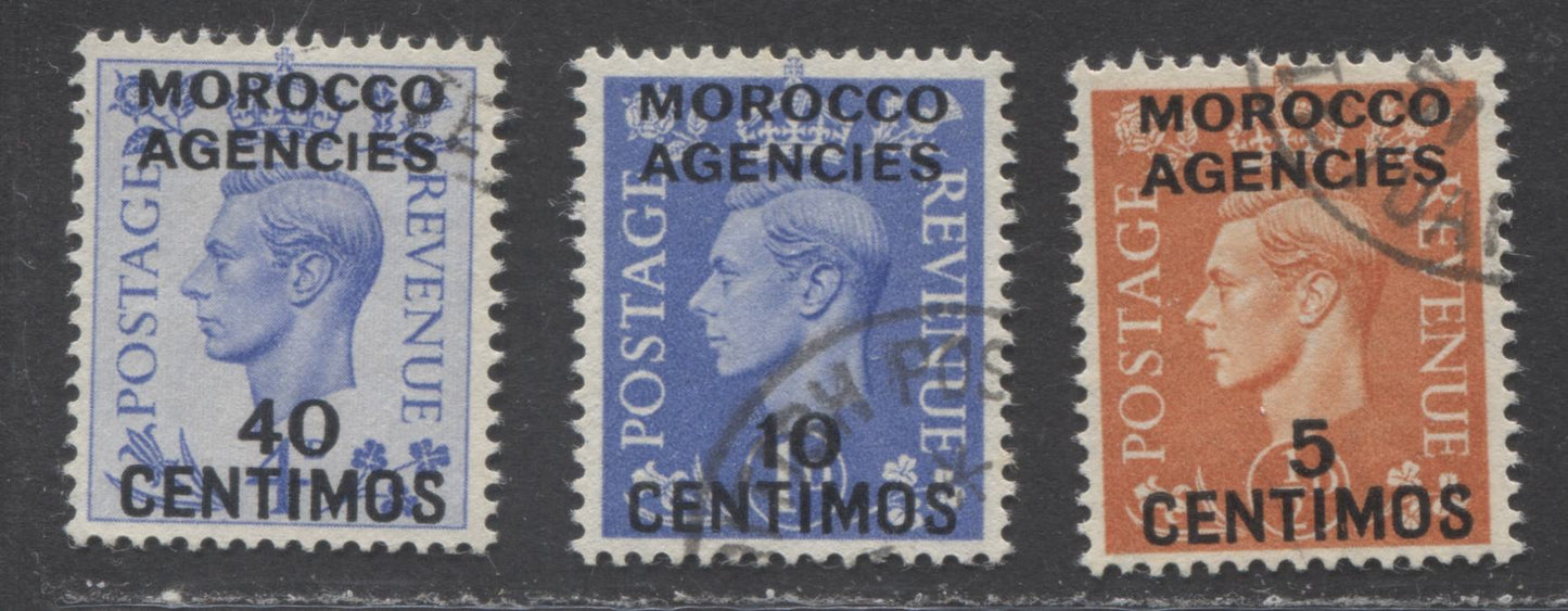 Lot 196 Morocco Agencies SC#99/103 1951-1952 KGVI Pictorial Definitive Overprints, A VF Used Range Of Singles, 2017 Scott Cat. $27 USD, Click on Listing to See ALL Pictures