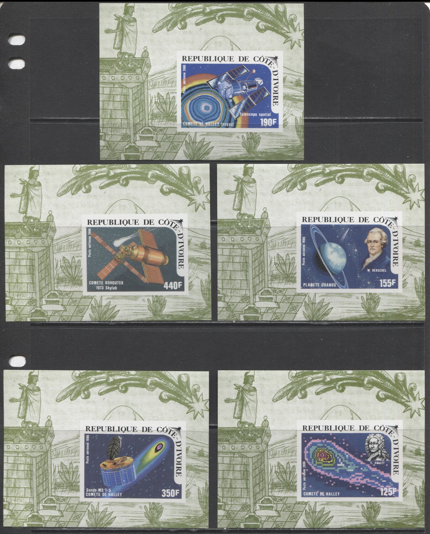 Lot 196 Ivory Coast SC#C99-C103 1986 Haley's Comet Issue, A VFNH Range Of Perf & Imperf Singles & Imperf Souvenir Sheets, 2017 Scott Cat. $32.75 USD, Click on Listing to See ALL Pictures