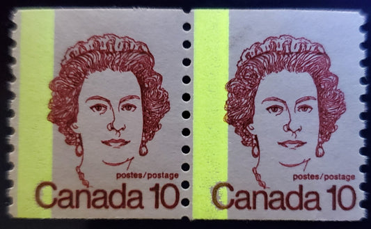 Lot 139 Canada #605iiiT4 10c Dark Carmine Queen Elizabeth II, 1974-1976 Caricature Coil Issue, A FNH Pair On NF/NF Paper With G2aC Tagging Error