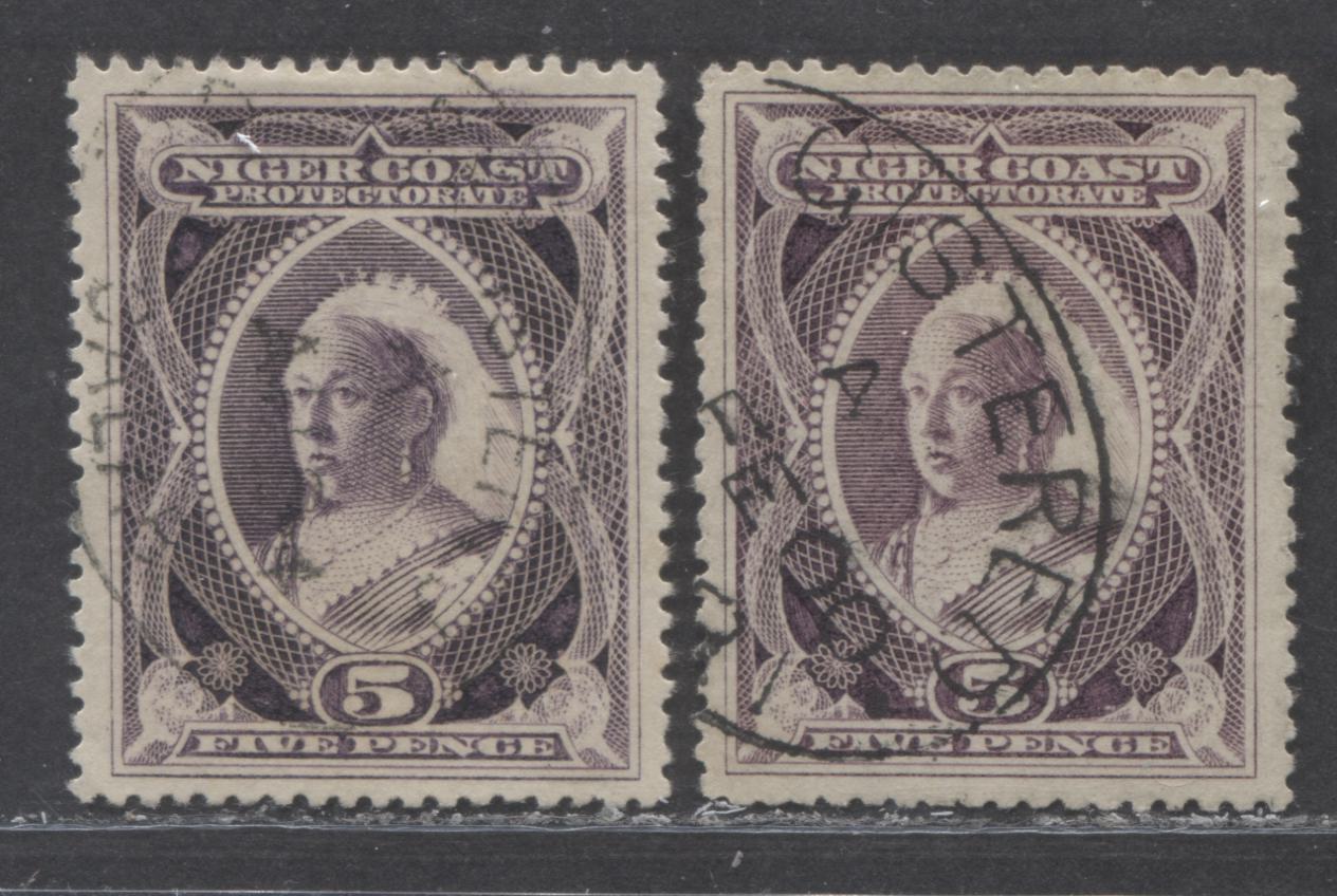 Lot 198 Niger Coast SC#47 (SG#55) Five Pence Deep Purple, Purple 1894 Unwatermarked Issue, Perf 14.5 - 15, A Very Fine Used Example, Click on Listing to See ALL Pictures, 2022 Scott Classic Cat. $12 USD