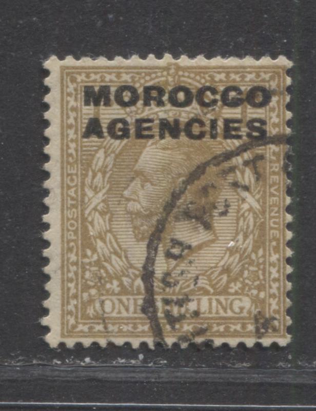 Lot 200 Morocco Agencies SC#234 1/- Bistre 1935-1936 Overprints, A Fine Used Example, 2022 Scott Classic Cat. $50 USD, Click on Listing to See ALL Pictures