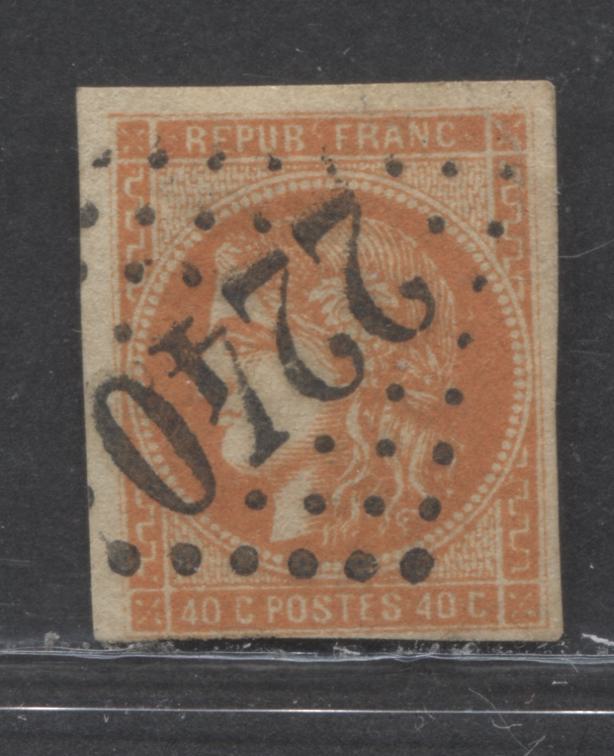Lot 2 France SC#47 40c Orange on Yellowish 1870-1871 Imperforate Bordeaux Issue, A Fine Used Example, Net Estimated Value $50, Click on Listing to See ALL Pictures
