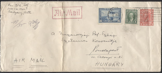 Lot 2 Canada #U48a, 231, C6 1937-1942 Mufti Issue, Combination Usage on 1939 10c Airmail Cover to Hungary