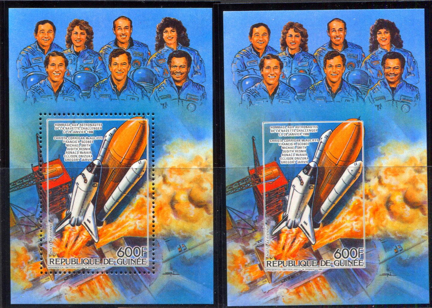 Lot 203 Guinea SC#C169 600f Multicolored 1986 Space Shuttle Challenger Disaster Issue, A VFNH Example, Click on Listing to See ALL Pictures