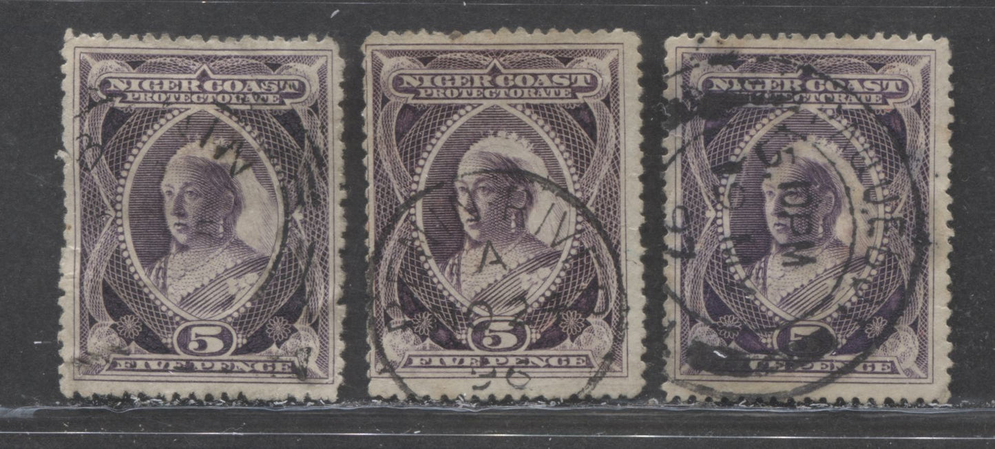 Lot 203 Niger Coast SC#47(SG#55,55a) Five Pence Deep Purple, Violet 1894 Unwatermarked Issue, Perf 14.5 - 15., A Very Good - Fine Used Example, Click on Listing to See ALL Pictures, Estimated Value $15 USD