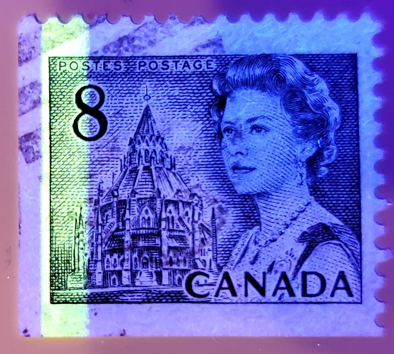 Lot 204 Canada #544pxvi 8c Slate Queen Elizabeth II, 1967-1973 Centennial Issue, A Very Fine Used GT2 OP2 Tagged Single On MF-fl Paper From BK69k With PVA Gum, G2aC Tagging Error
