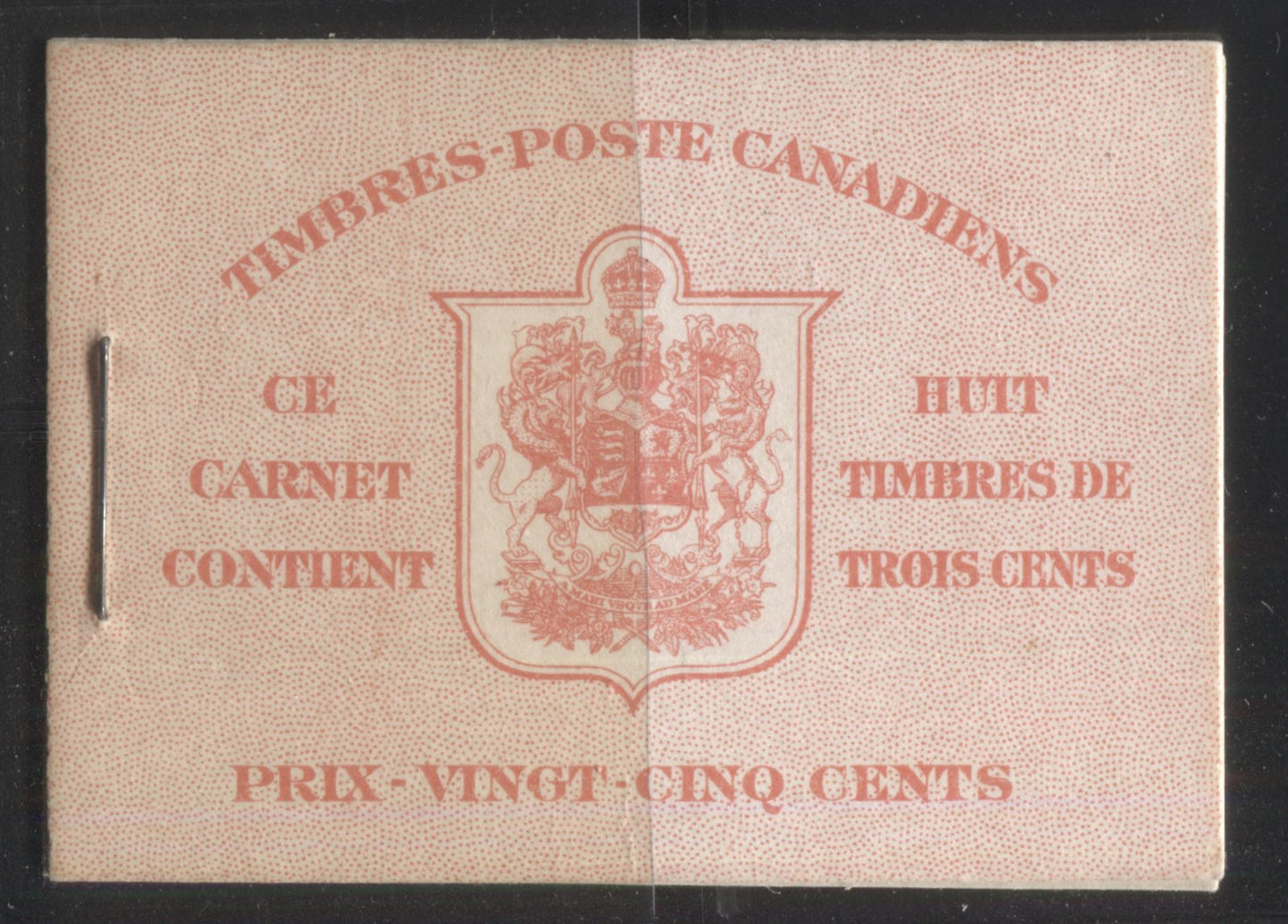 Lot 205 Canada #BK30c 1937-1942 Mufti Issue, Complete 25¢ French Booklet, 6¢ Airmail Rate on Rate Page, 17 mm Staple, Vertical Wove Paper, Type 2 Covers, Harris Front Cover IIn, Back Cover Type B