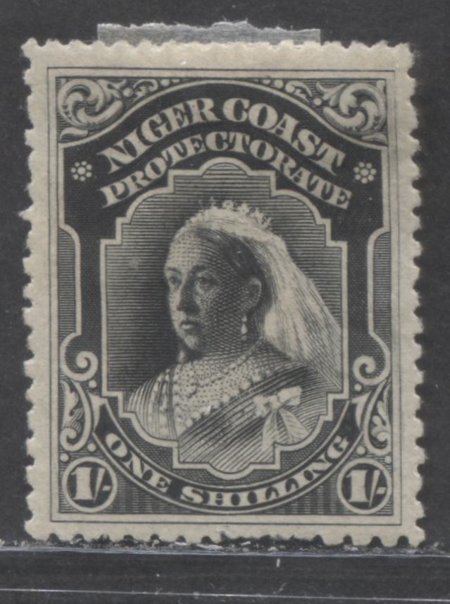 Lot 206 Niger Coast SC#48(SG#56b) One Shilling Black 1894 Unwatermarked Issue, Perf 13.5 - 14, Comp 12 - 13., A Fine OG Example, Click on Listing to See ALL Pictures, Estimated Value $40 USD
