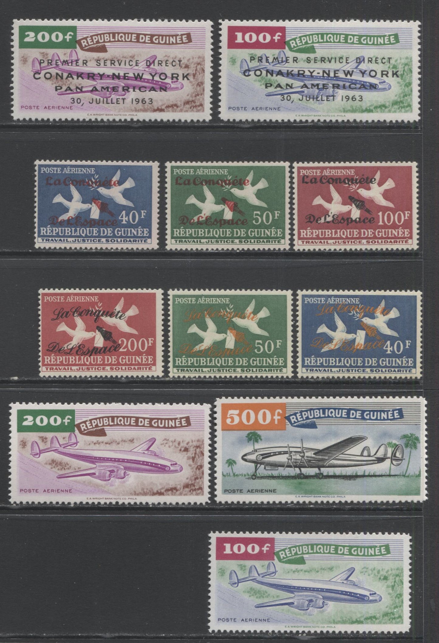 Lot 208 Guinea SC#C14/C53 1959-1963 Airmails, A VFNH Range Of Singles, 2017 Scott Cat. $23.6 USD, Click on Listing to See ALL Pictures