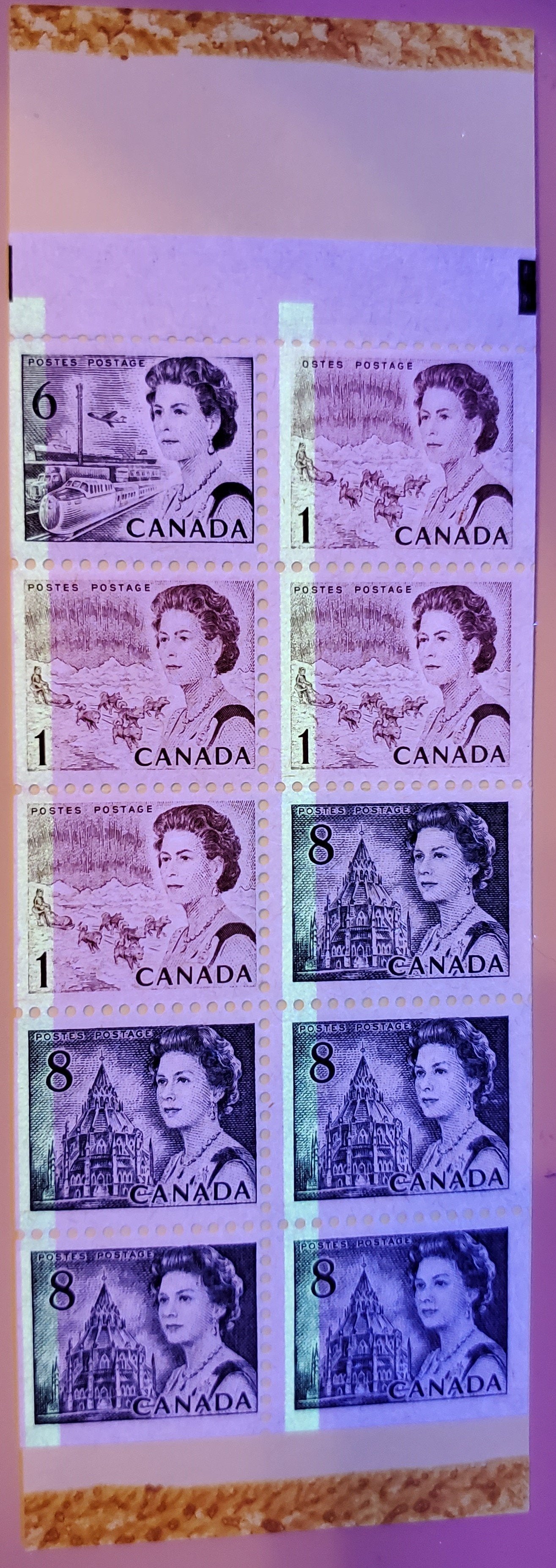 Lot 210 Canada #bk71e 1c, 6c & 8c Brown, Black & Slate Queen Elizabeth II, 1967-1973 Centennial Issue, A FNH 50c T3 Booklet On MF-fl Smooth Paper, Clear Sealing, Strip, Unlisted G2aL & G2aC Tagging Error