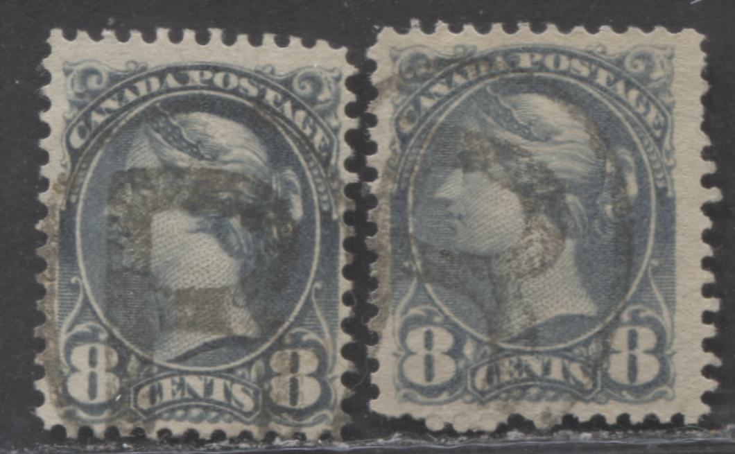 Lot 210 Canada #44a, 44c 8c Blue Gray & Slate Queen Victoria, 1870-1897 Small Queen Issue, 2 Fine Used Examples Of The 2nd Ottawa Printings On Soft Horizontal Wove Paper With Registered Cancels