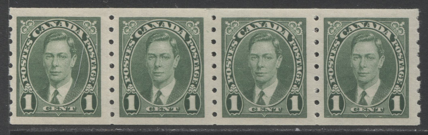 Lot 210 Canada #238 1c Green King George VI, 1937 Mufti Coil Issue, A VFNH Coil Strip Of 4 On Horizontal Wove Paper With Cream Gum