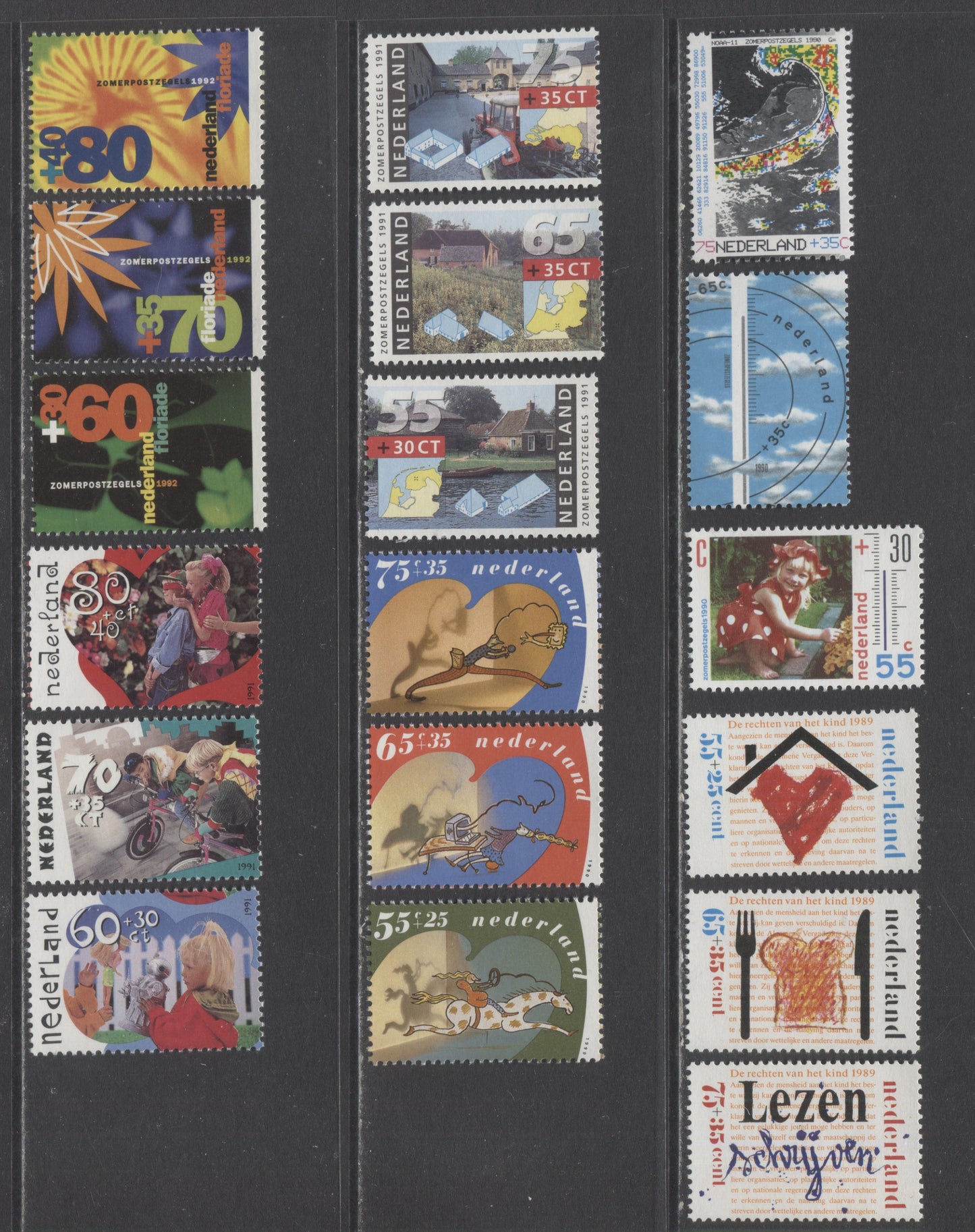 Lot 21 Netherlands SC#B647-B664 1989-1992 Semipostals, A VFNH Range Of Singles & Souvenir Sheets, 2017 Scott Cat. $19.6 USD, Click on Listing to See ALL Pictures