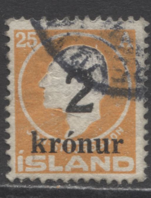 Lot 21 Iceland SC#149 2kr On 25a Orange 1925 Surcharged Definitive Issue, A Fine Used Example, Click on Listing to See ALL Pictures