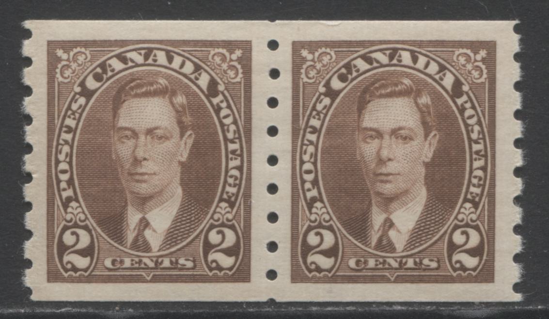 Lot 211 Canada #239 2c Brown King George VI, 1937 Mufti Coil Issue, A VFNH Coil Pair On Vertical Ribbed Paper With Streaky Brownish Cream Gum