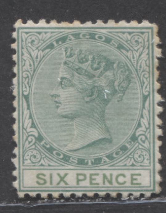 Lot 211 Lagos SG#6 (SC#5) 6d Deep Green & Deep Bright Yellow Green, Queen Victoria, 1874-1876 Perf. 12.5 Crown CC Issue, 5th Printing, A Very Fine Mint Part OG Example, 2022 Scott Classic Cat. $150 USD,  Click on Listing to See ALL Pictures