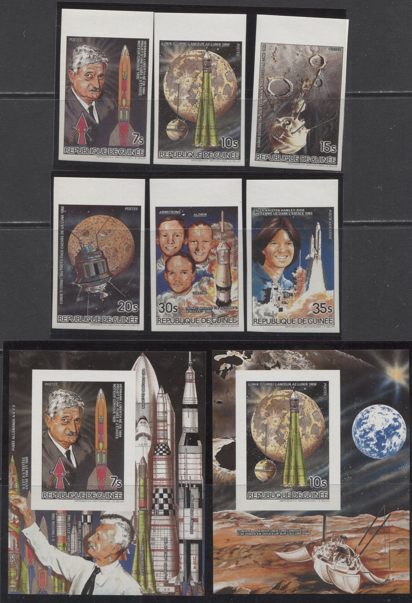 Lot 212 Guinea SC#925-931 1985 Space Achievements, A VFNH Range Of Imperf Singles & Souvenir Sheets, 2017 Scott Cat. $21.15 USD, Click on Listing to See ALL Pictures