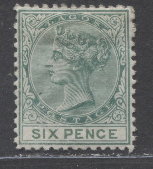 Lot 213 Lagos SG#6 (SC#5) 6d Deep Green & Bright Green, Queen Victoria, 1874-1876 Perf. 12.5 Crown CC Watermarked Issue, 6th Printing, A Very Fine Mint OG Example, 2022 Scott Classic Cat. $150 USD,  Click on Listing to See ALL Pictures