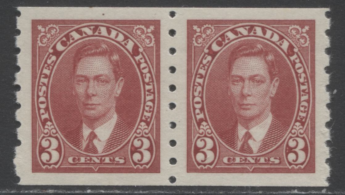 Lot 213 Canada #240 3c Carmine King George VI, 1937 Mufti Coil Issue, A VFNH Coil Pair On Horizontal Wove Paper With Cream Gum