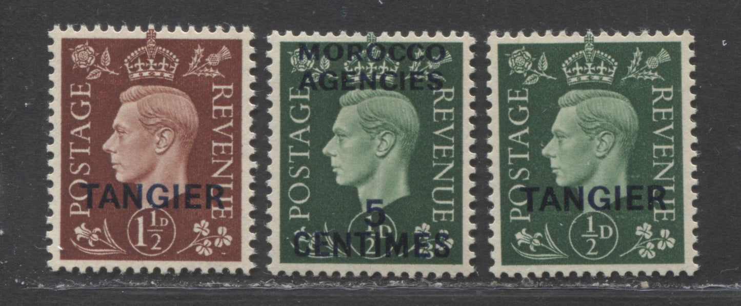 Lot 214 Morocco Agencies - Tangier SC#440/517 1937 Tangier Overprints, A VFOG Range Of Singles, 2017 Scott Cat. $15.25 USD, Click on Listing to See ALL Pictures