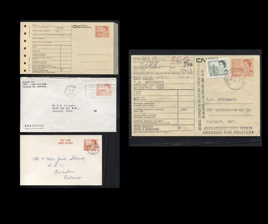 Lot 215 Canada #EKP103, P103b, EN86 6c Orange Transportation, 1967-1973 Centennial Issue, A Group of Postal Stationery Items, Mint and Used