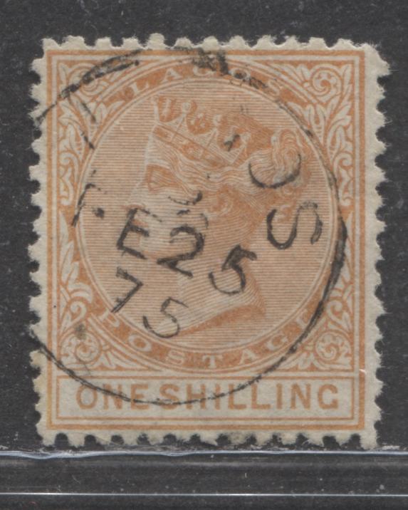 Lot 216 Lagos SG#8 (SC#6a) 1/- Pale Dull Orange, Queen Victoria, 1874-1876 Perf. 12.5 Crown CC Issue, 1st Printing, A Very Fine CDS Used With "Shilling" 15.5 mm Long, 2022 Scott Classic Cat. $160 USD,  Click on Listing to See ALL Pictures