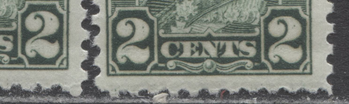 Lot 216 Canada #164var 2c Dull Green King George V, 1930-1931 Arch/Leaf Issue, 2 FNH Singles With Dot In Right 2 At UR, & Dots In Both 2's, Plate & Position Unknown