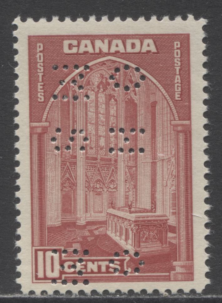 Lot 217 Canada #O9-241 10c Dark Carmine Memorial Chamber, 1938 Pictorial 4 Hole OHMS Perfin Issue, A VFNH Single On Horizontal Wove Paper With Cream Gum, Position F