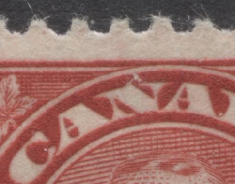 Lot 217 Canada #191avar 3c On 2c Deep Red King George V, 1932 Arch/Leaf Provisional Issue, A VFOG Single Showing Dot To Left Of P of Postasge & Flaw Above N, Plate & Position Unknown