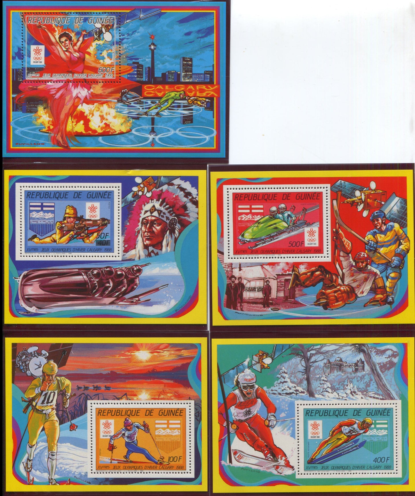 Lot 218 Guinea SC#1029-1033 1987 Winter Olympics, A VFNH Range Of Souvenir Sheets, 2017 Scott Cat. $14.55 USD, Click on Listing to See ALL Pictures