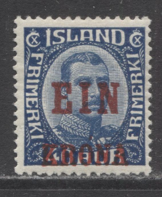 Lot 22 Iceland SC#150 1kr on 40a Dark Blue 1926 Surcharged Definitive Issue, A VFOG Example, Click on Listing to See ALL Pictures