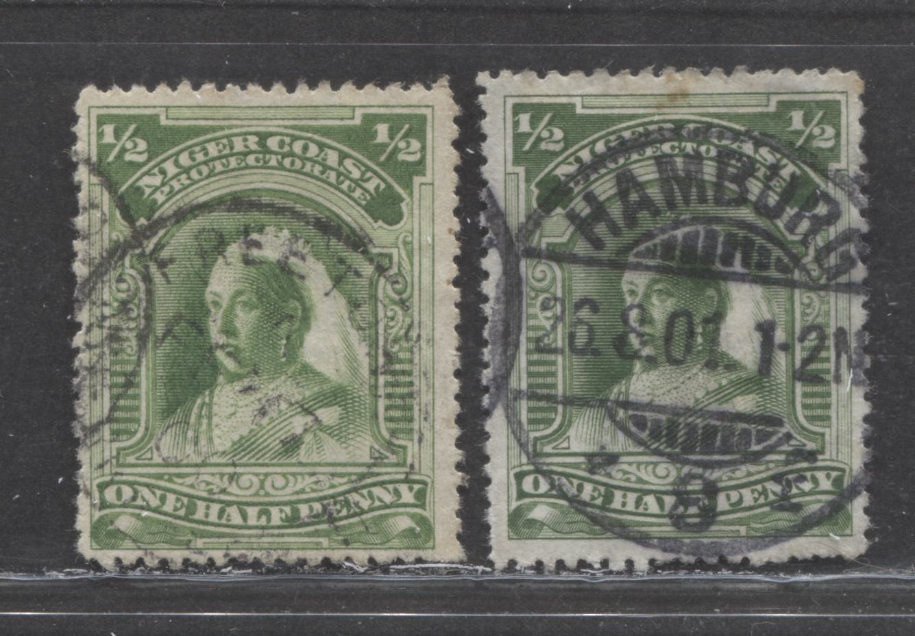 Lot 221 Niger Coast SC#55a(SG#66b) One Halfpenny Green 1897 - 1898 Watermarked Issue, Perf 13.5 - 14, A Fine Used Example, Click on Listing to See ALL Pictures, Estimated Value $10 USD
