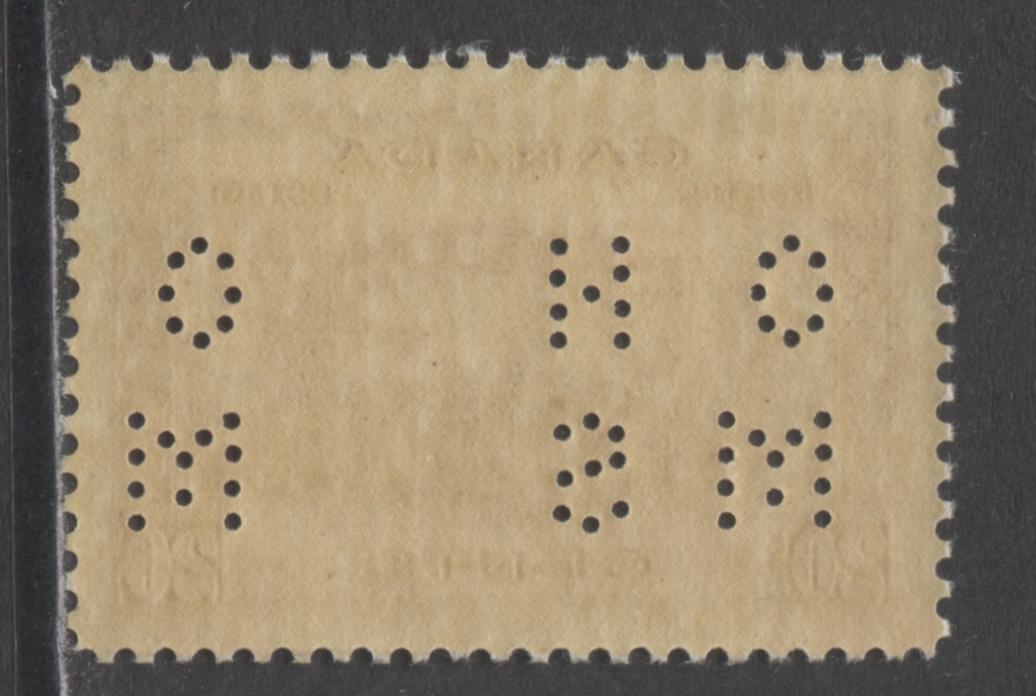 Lot 221 Canada #O9-243 20c Red Brown Fort Garry Gate, 1938 Pictorial 4 Hole OHMS Perfin Issue, A VFNH Single On Horizontal Ribbed Paper With Streaky Brownish Cream Gum, Position A