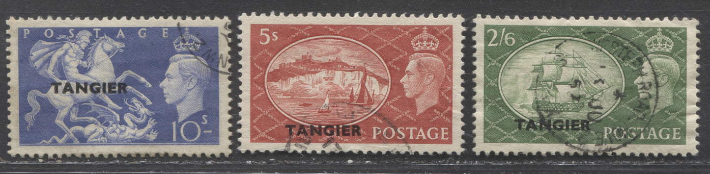 Lot 221 Morocco Agencies - Tangier SC#556-558 1950-1951 Tangier Overprints, A F/VF Used Range Of Singles, 2017 Scott Cat. $32.5 USD, Click on Listing to See ALL Pictures