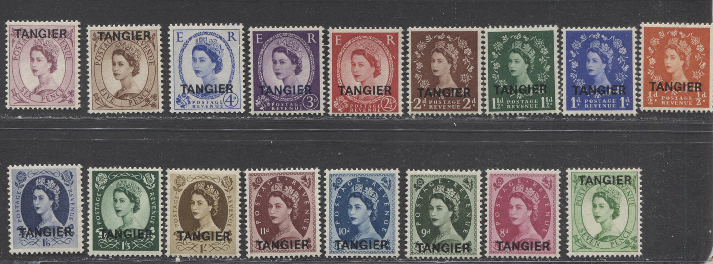 Lot 222 Morocco Agencies - Tangier SC#559-575 1952-1954 Wilding Definitives Tangier Overprint, A VFOG Range Of Singles, 2017 Scott Cat. $12.2 USD, Click on Listing to See ALL Pictures