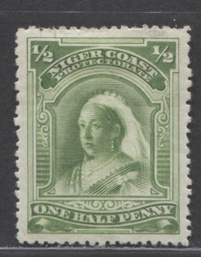 Lot 223 Niger Coast SC#55(SG#66d) One Halfpenny Bright Yellow Green 1897 - 1898 Watermarked Issue, Perf 13.5, Comp 12-13, A Very Fine OG Example, Click on Listing to See ALL Pictures, Estimated Value $35 USD