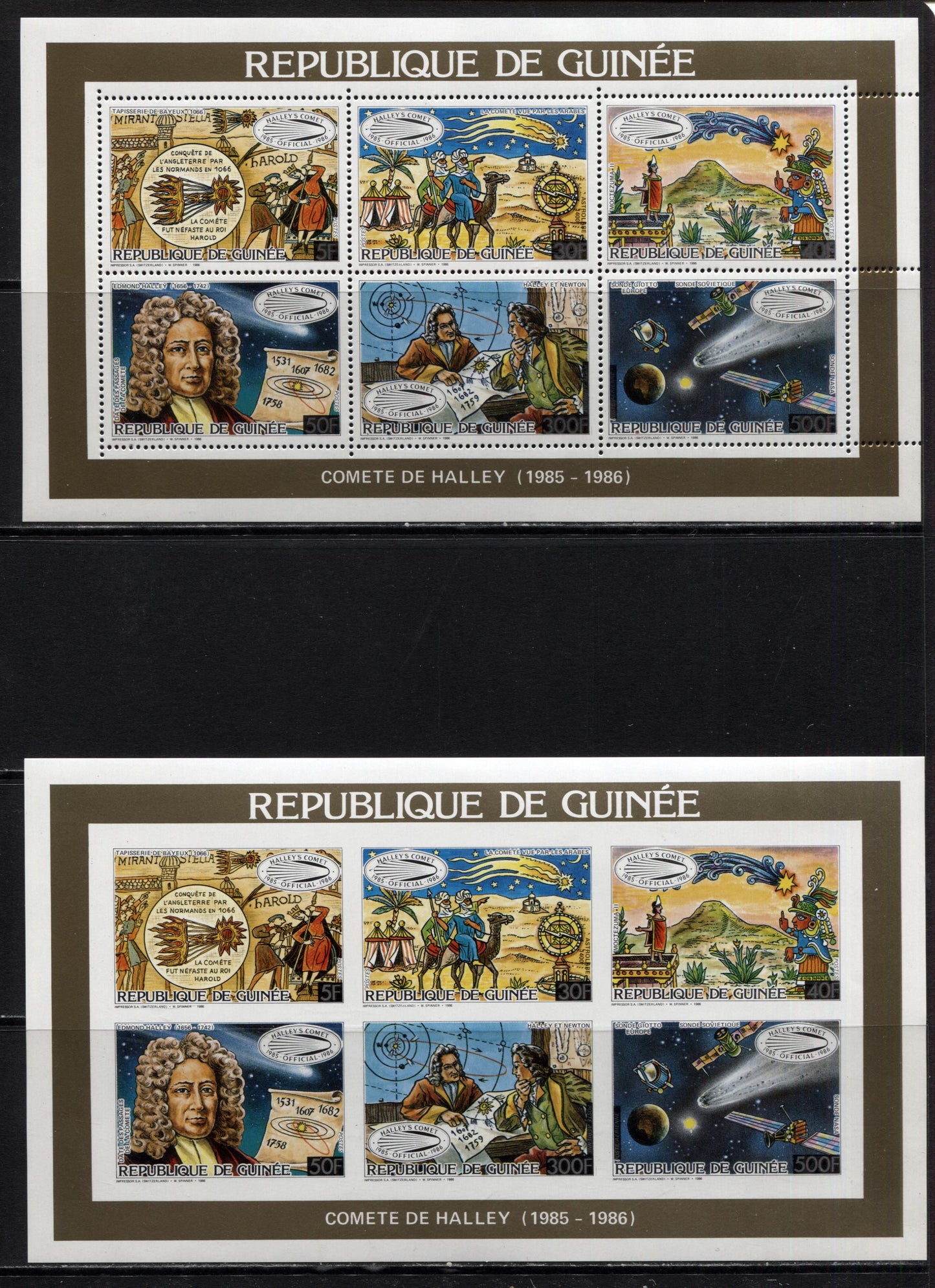 Lot 223 Guinea SC#984-989 1985-1986 Haley's Comet, A VFNH Range Of Unissued Se-Tenant Souvenit Sheet, 2017 Scott Cat. $15.4 USD, Click on Listing to See ALL Pictures