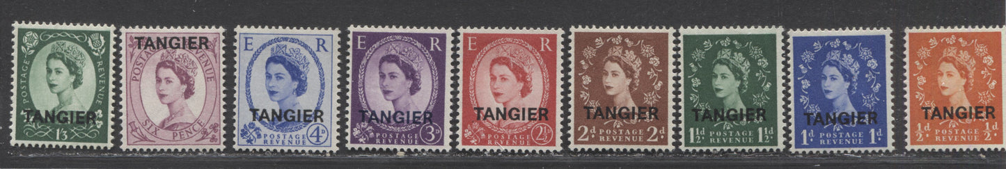 Lot 223 Morocco Agencies - Tangier SC#583-591 1956 St. Edwards Crown Issue, Tangier Overprint, A VFOG Range Of Singles, 2017 Scott Cat. $8.05 USD, Click on Listing to See ALL Pictures