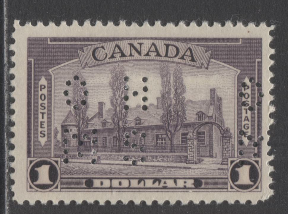 Lot 225 Canada #O9-245i $1 Aniline Violet Chateau de Ramezay, 1938 Pictorial 4 Hole OHMS Perfin Issue, A FNH Single On Vertical Wove Paper With Cream Gum, Position A