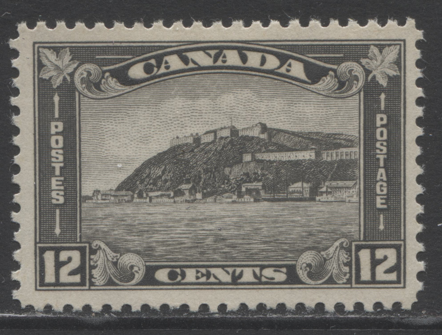 Lot 226 Canada #174 12c Gray Black Quebec Citadel, 1930-1931 Arch/Leaf Issue, A VFLH Single With Light Cream Gum