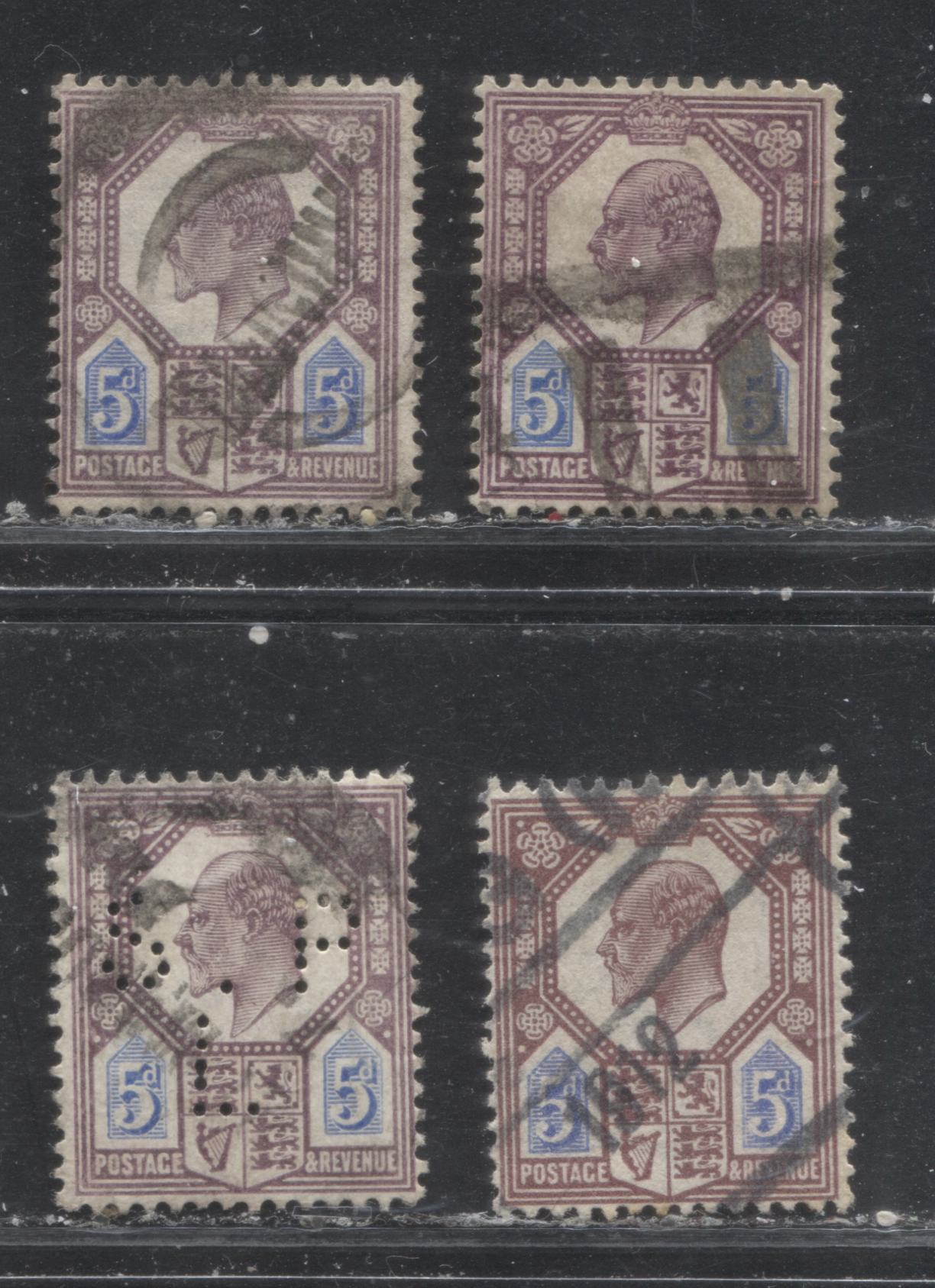 Lot 227 Great Brittain SG#242, 242a, 244, 294 5d Dull Purple & Ultramarine King Edward VII, 1902-1910 De La Rue Keyplate Issue, 4 VG & Fine Used Singles, Ordinary & Chalk Surfaced Papers, Including 4 Different Paper/Shade Combinations