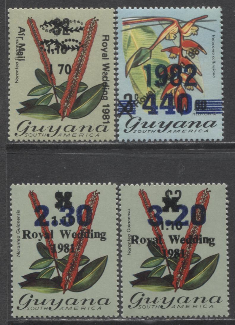 Lot 22A Guyana SC#492/863 1982-1984 Surcharged Floral Definitive Issues, A VFNH Range Of Singles, 2017 Scott Cat. $29.5 USD, Click on Listing to See ALL Pictures
