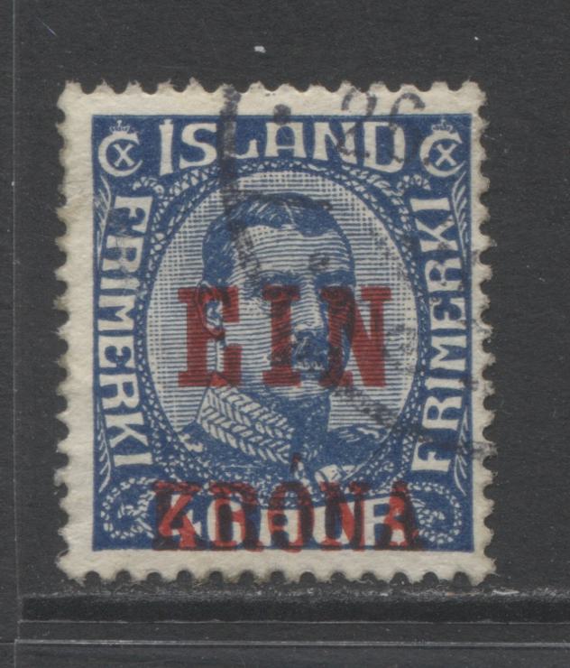 Lot 23 Iceland SC#150 1kr on 40a Dark Blue 1926 Surcharged Definitive Issue, A Fine Used Example, Click on Listing to See ALL Pictures