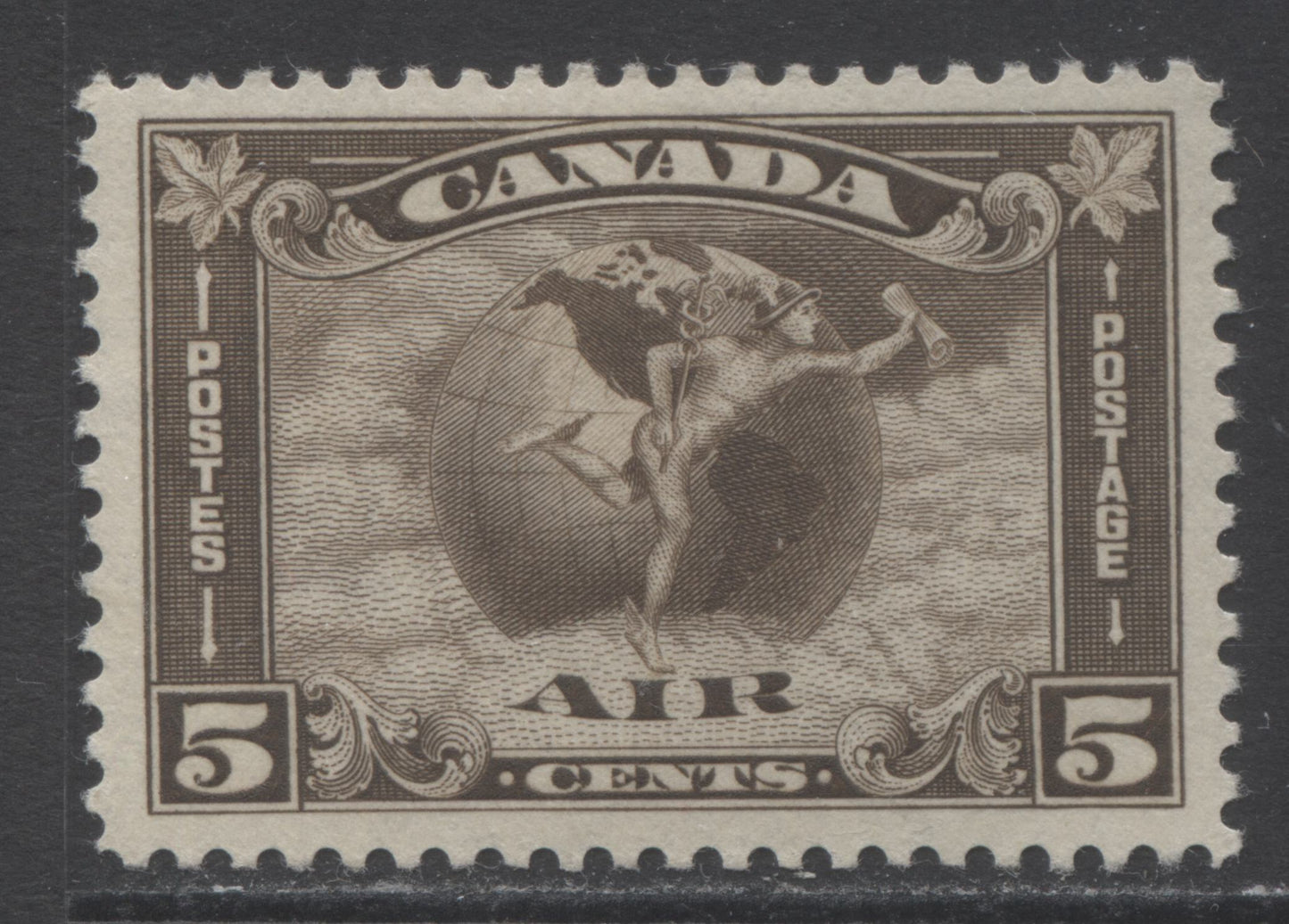 Lot 231 Canada #C2 5c Olive Brown Mercury With Scroll, 1930 Airmail Issue, A VFLH Single