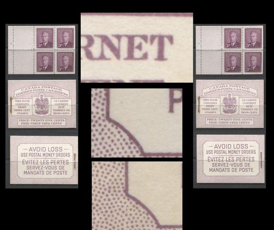 Canada #BK40b 1949-1953 Postes-Postage Issue Two Different Complete 25c Bilingual Booklets Containing 2 Panes of the 3c Rose-Purple King George VI, Harris Front Cover Type IIId, Back Cover Gi and Gii, No Rate Page